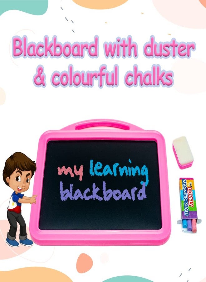 Avis Lovely Magnetic Slate | Double Sided Slate with Colorful Magnetic Alphabets & Numbers for Kids (Pink) - Image 2